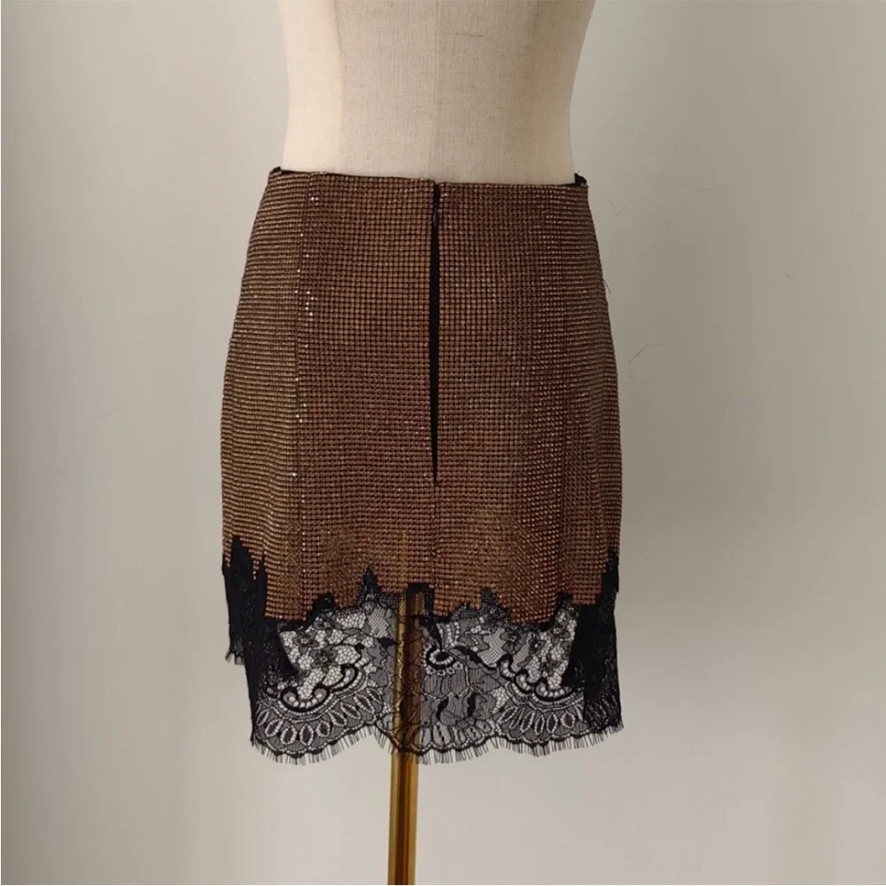 Self-portrait Brown Crystal Chainmail Mini Skirt - Picture 3 of 4